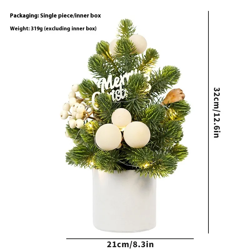 Christmas Decorations LED Pine Cone PE Norbison Ornaments Desktop Mini Tree - Champagne