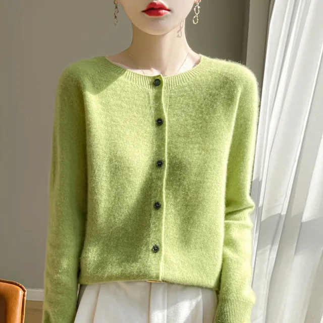 Cardigan Plus Size Coat Loose Round Neck Sweater Green - Shop at LoveMi