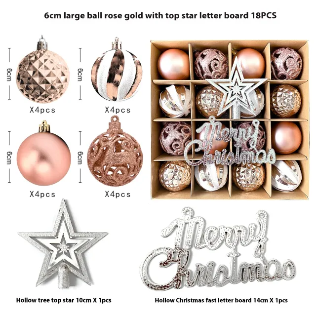 Christmas Decoration Pendant Electroplating Ball Plastic Ball Special shaped Painted Gift Mjg004 Rose Gold Top Star - Shop at LoveMi