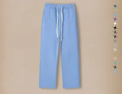 Pure Colour All-matching Velvet Padded Loose Casual Pants - Medium Blue - View 1