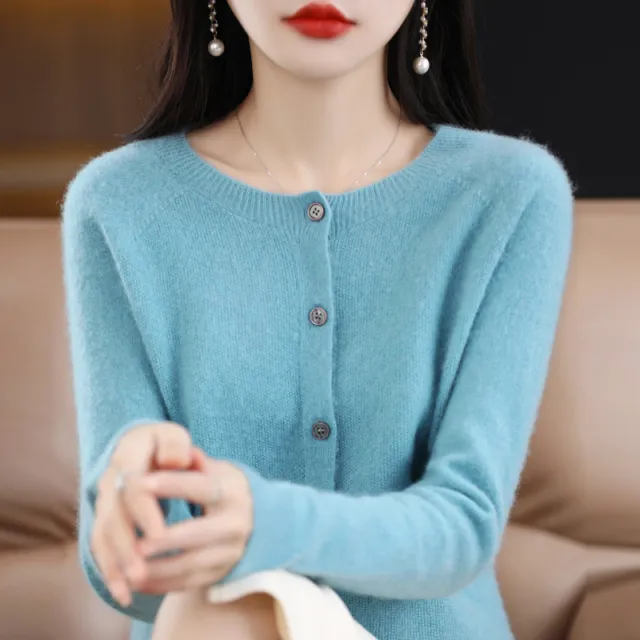 Cardigan Plus Size Coat Loose Round Neck Sweater Blue - Shop at LoveMi