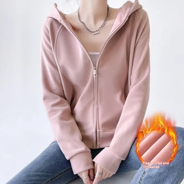 Women's Fleece lined Casual Sweatshirt Retro Sports Coat Pink Velvet - Shop at LoveMi