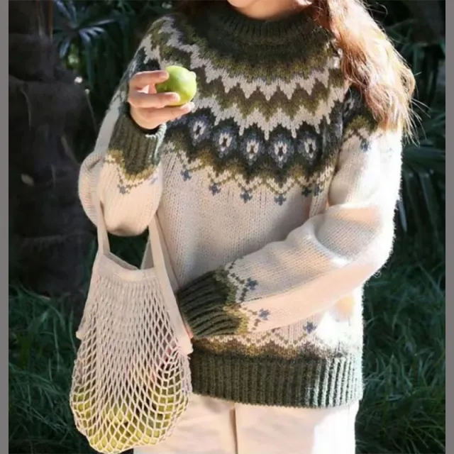 Women's Sweater Acrylic Thick Needle Thick Jacquard Wine Red - Shop at LoveMi
