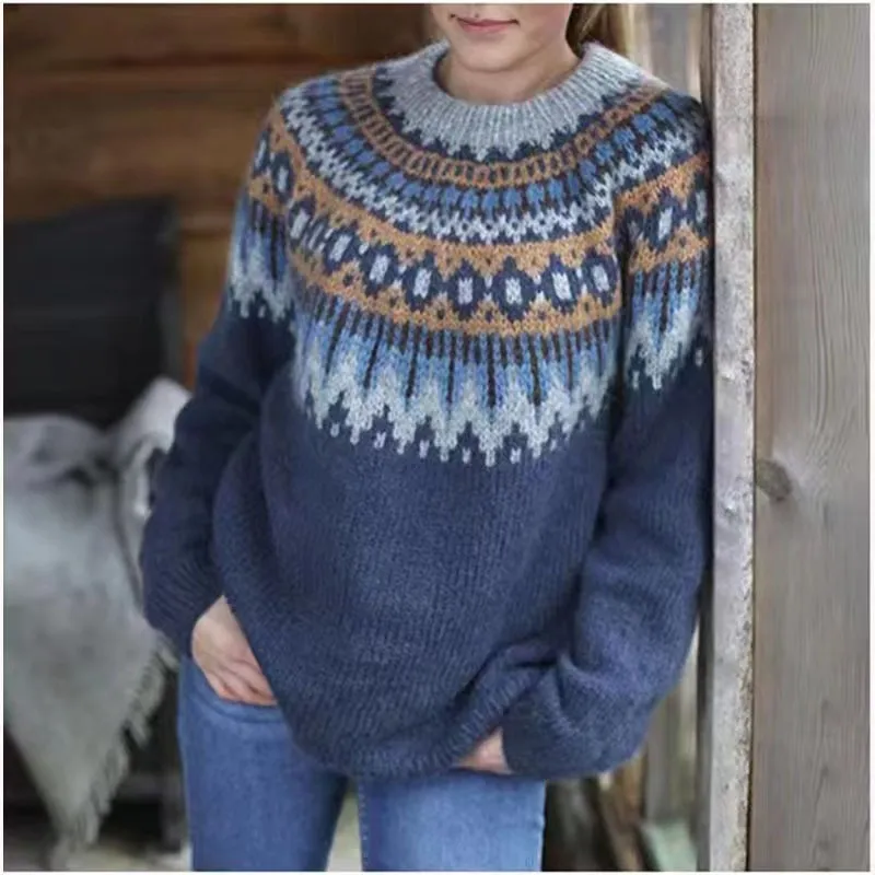 Women's Sweater Acrylic Thick Needle Thick Jacquard - Blue