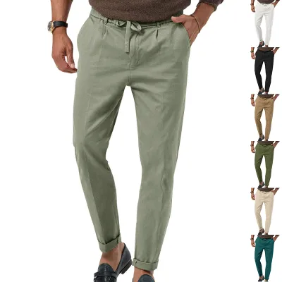Casual Drawstring Pants Men's Business Straight Solid Color Suit Pants