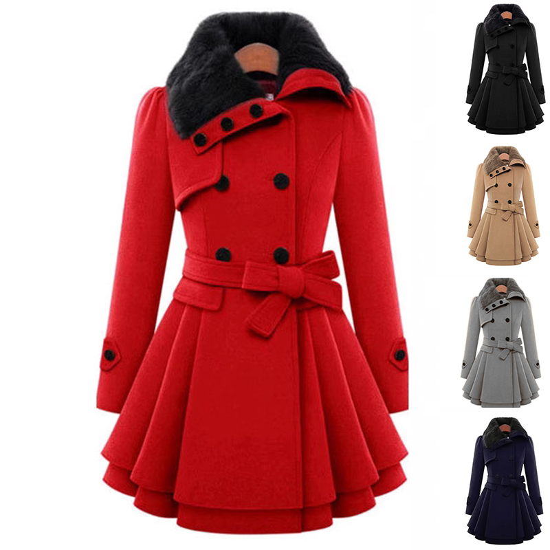 Women's Slim Mid-length Woolen Coat With Belt Thickened