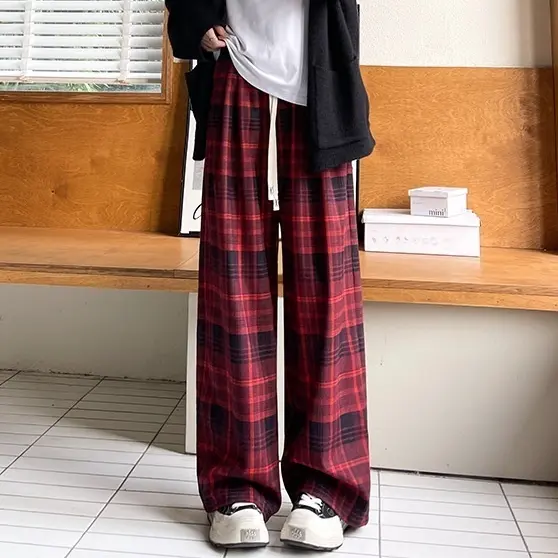 Plaid High Waist Drooping Baggy Pants