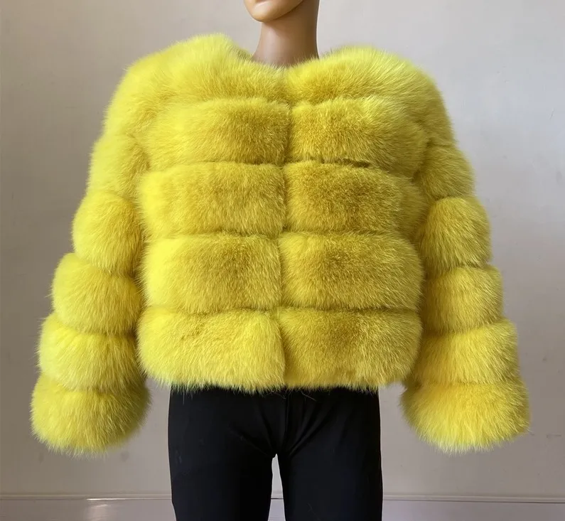 Women's Fox Fur Coat Coat Warm Fluffy - Yellow