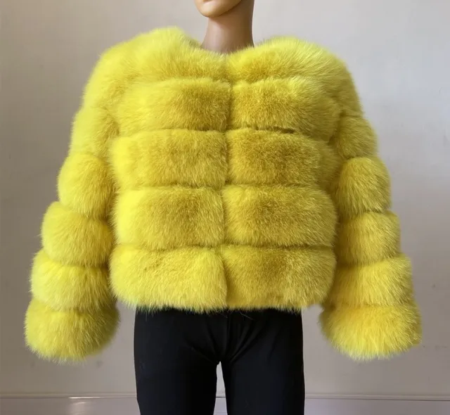 Women's Fox Fur Coat Coat Warm Fluffy Yellow - Shop at LoveMi