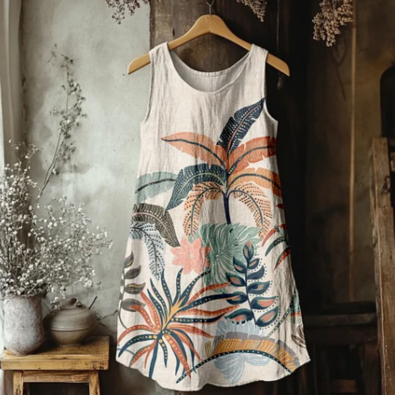 Women's Vintage Boho Pattern Print Linen Blend Tank Dress