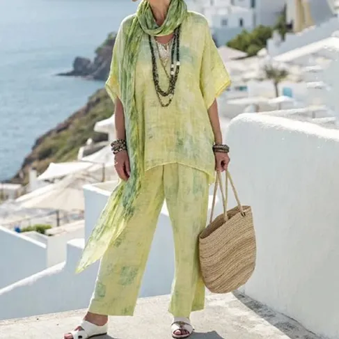Women's Tie Dye T Shirt Pants Two Piece Set Green - Shop at LoveMi