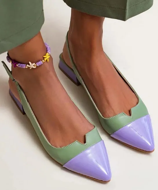 Women's Shoes Pointed Toe Flat Bottom Pumps Color Matching Large Size Low Heel - Purple