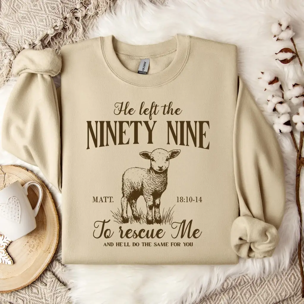 He Left The 99 To Rescue Me Matt Sweatshirt - Round Neck Apricot