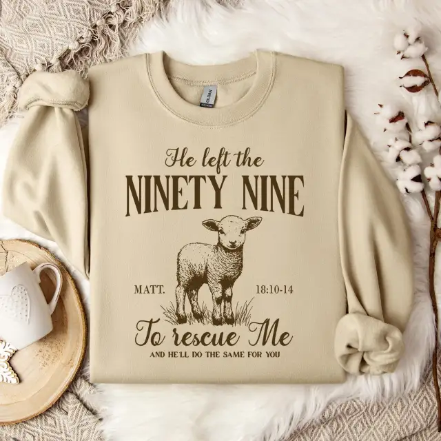 He Left The 99 To Rescue Me Matt Sweatshirt Round Neck Apricot - Shop at LoveMi
