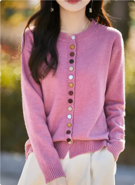 Women's Knitted Cardigan Jacket With Colorful Buttons Raspberry - Shop at LoveMi