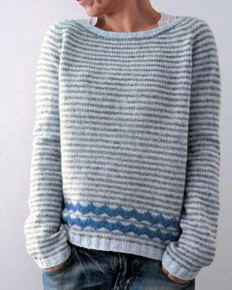 Round Neck Color Contrast Loose Fashion Pullover - Mywy008