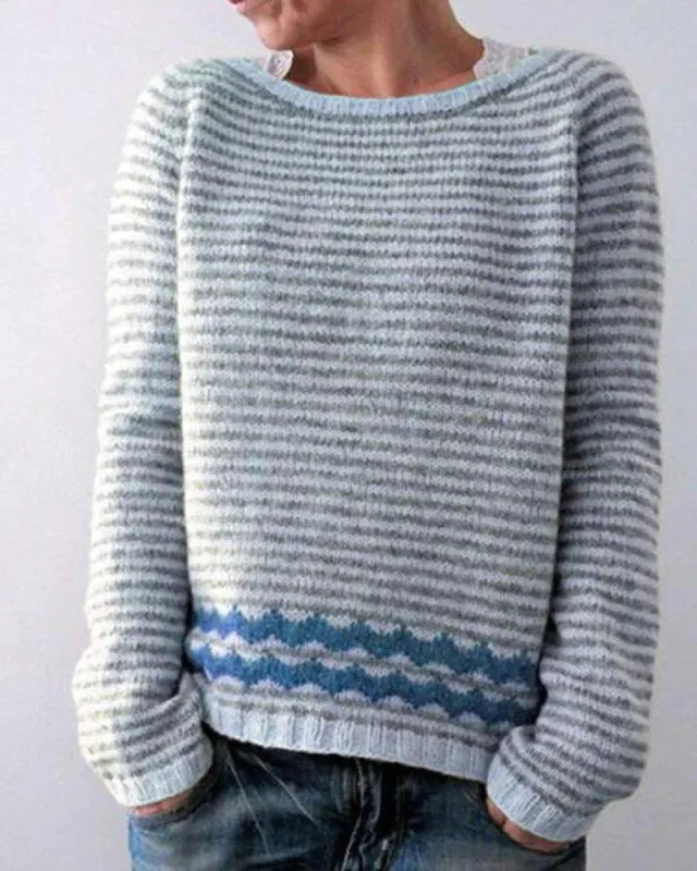 Round Neck Color Contrast Loose Fashion Pullover Mywy008 - Shop at LoveMi