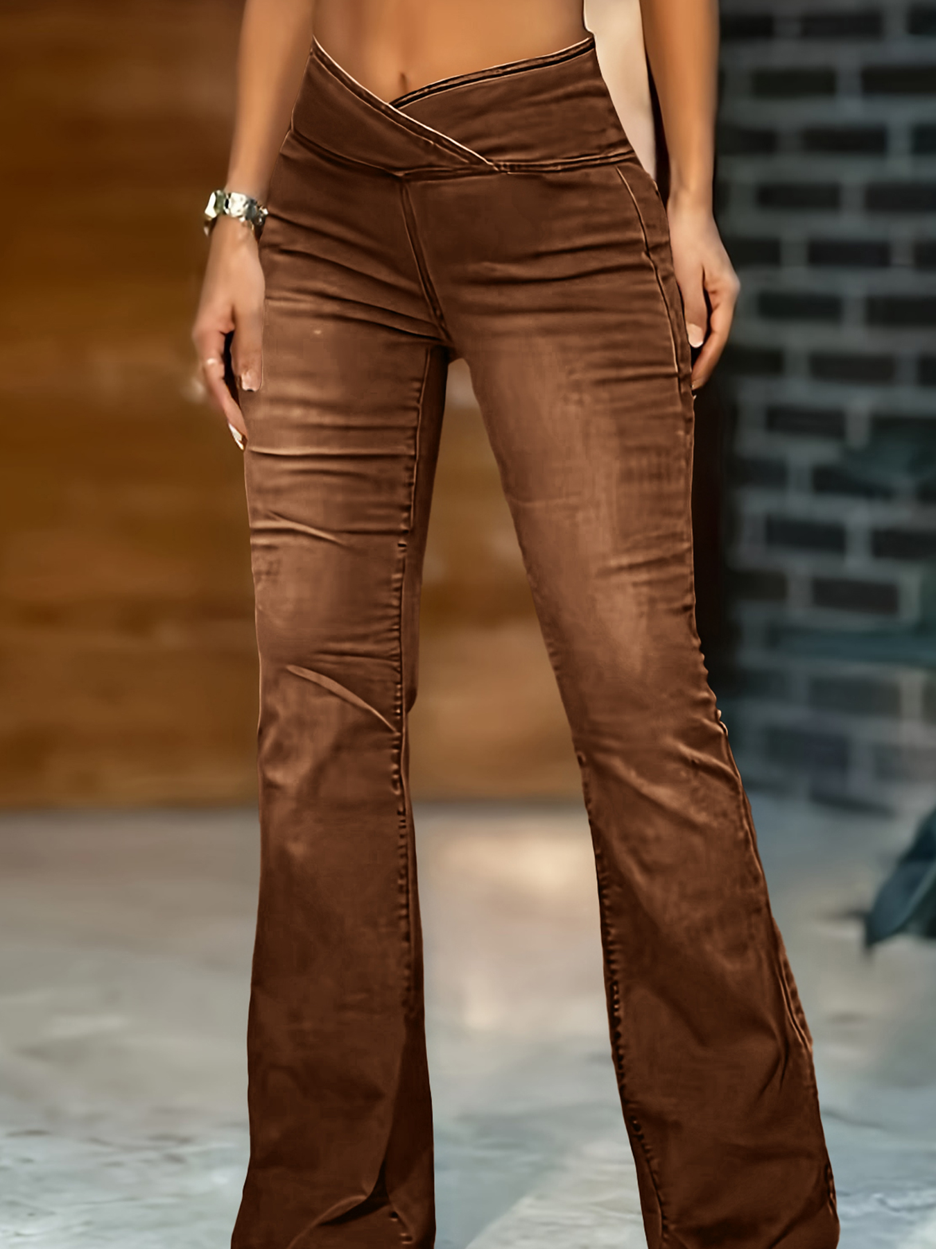 High Imitation Denim Bell-bottom Pants Cross-border Hip Lifting European And American Women Bell-bottom Pants - Image 7