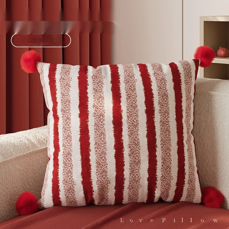 New Year Red Pillow Sofa Living Room Decoration - Red Romantic Vertical Stripes