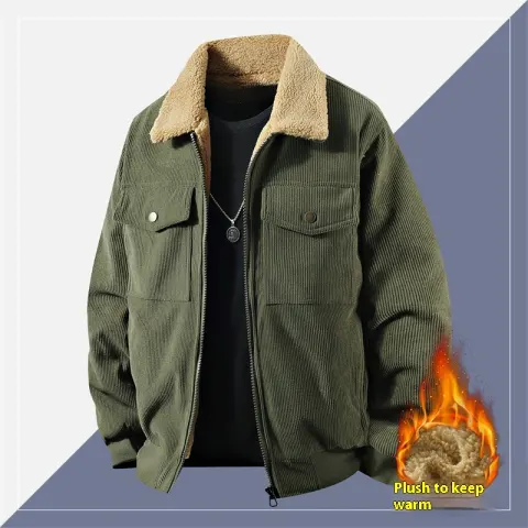 Fleece Corduroy Cotton Coat Jacket Men's Loose Casual Polo