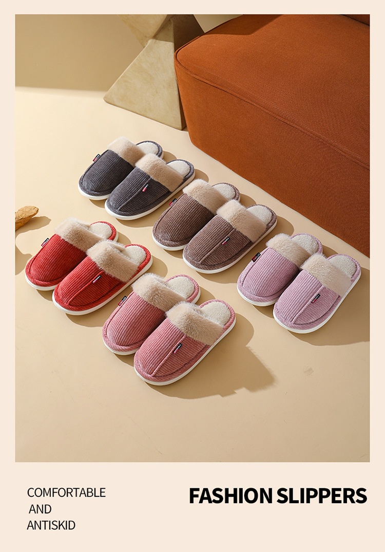 Fur Mouth Home Non-slip Thermal Cotton Slippers