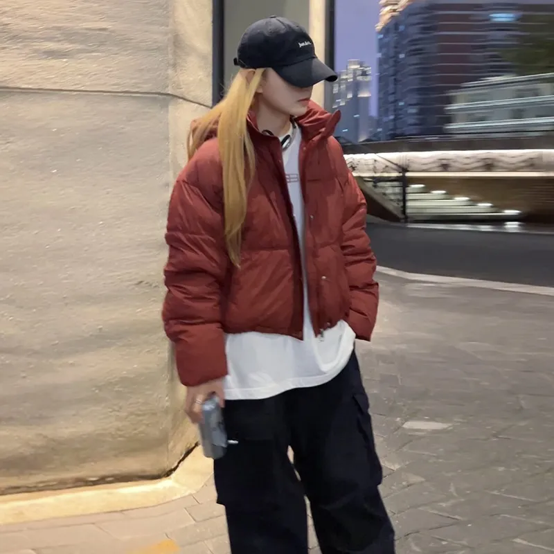 Short Small Hooded Down Jacket Women - Red