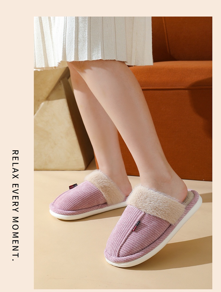 Fur Mouth Home Non-slip Thermal Cotton Slippers