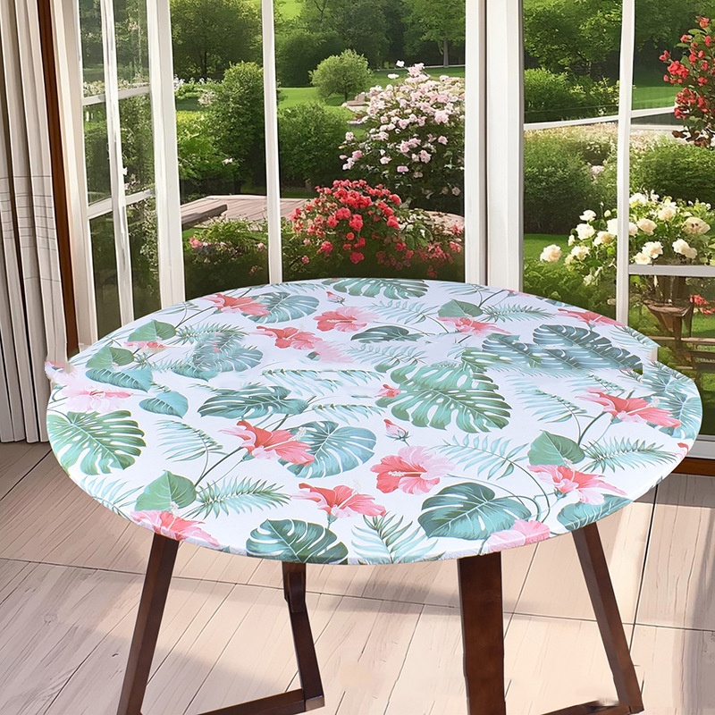 Elastic Edge Round Table Cover PVC Flannel Backing Rubber Tablecloth