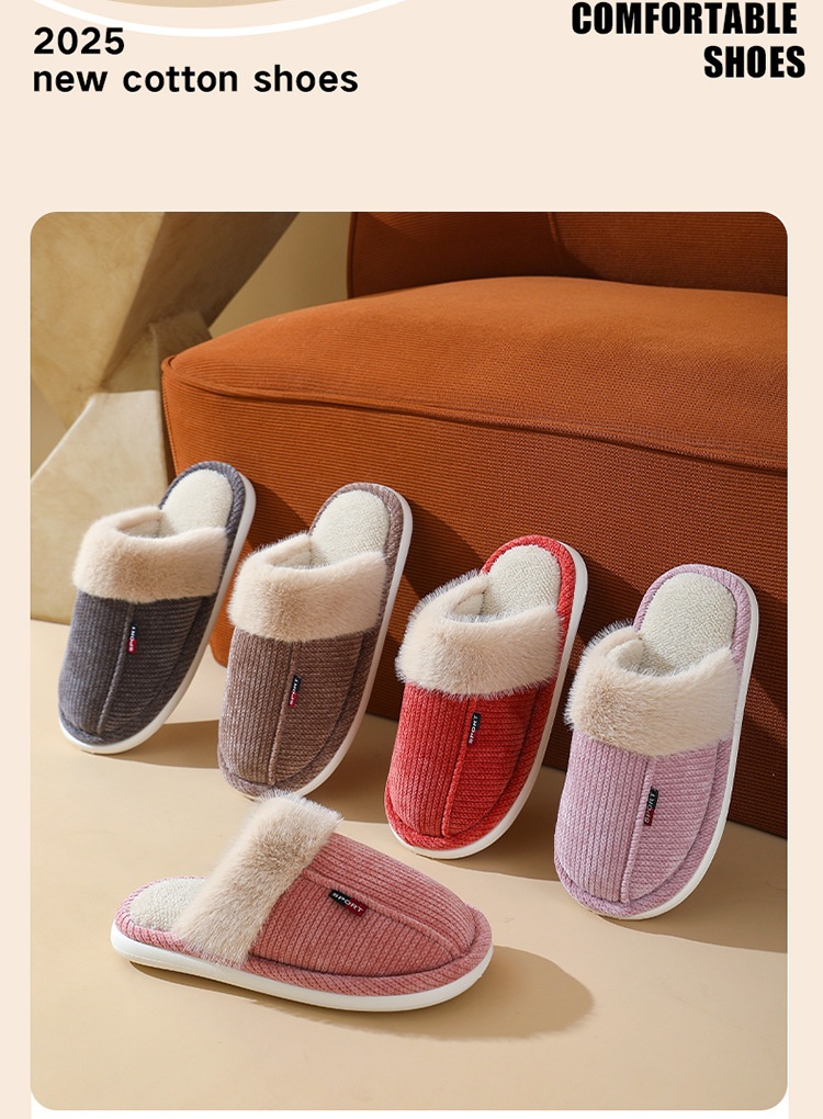 Fur Mouth Home Non-slip Thermal Cotton Slippers