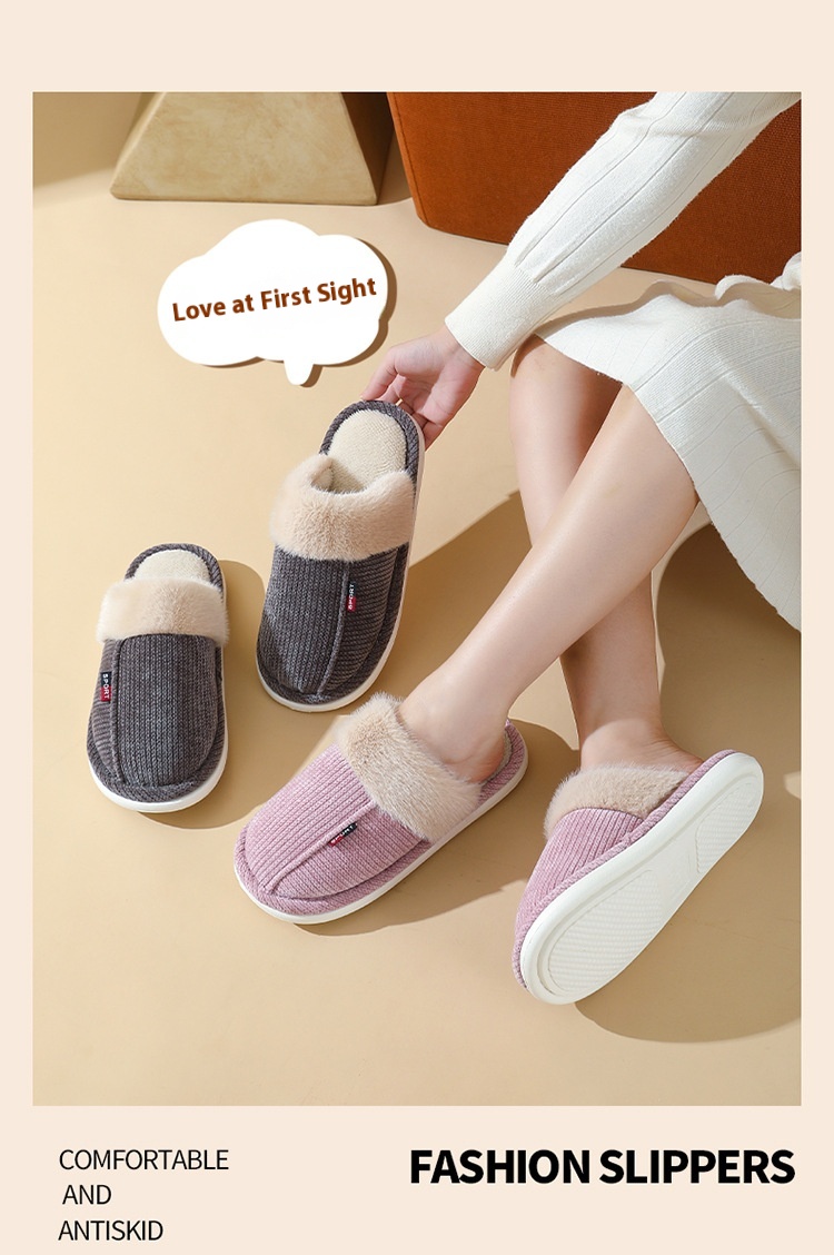 Fur Mouth Home Non-slip Thermal Cotton Slippers