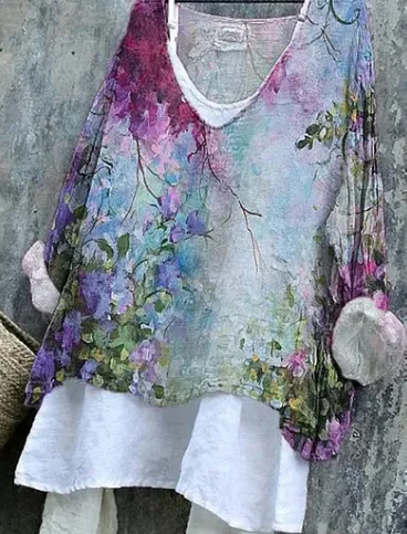 Women's Purple Casual Loose Fit Round Neck Short Sleeve Top Purple - Shop at LoveMi