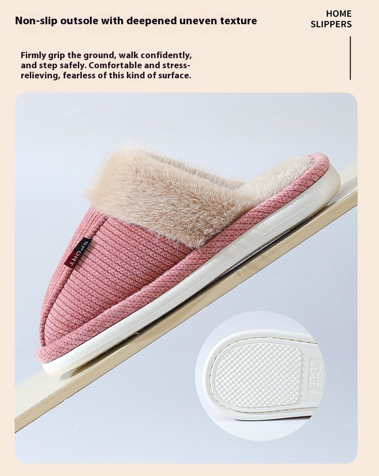 Fur Mouth Home Non-slip Thermal Cotton Slippers
