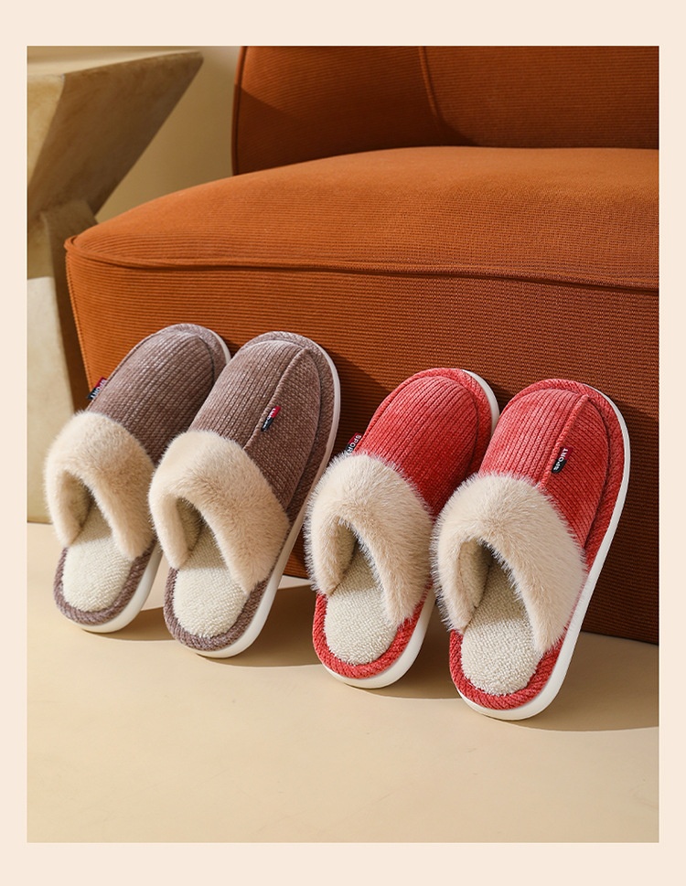 Fur Mouth Home Non-slip Thermal Cotton Slippers
