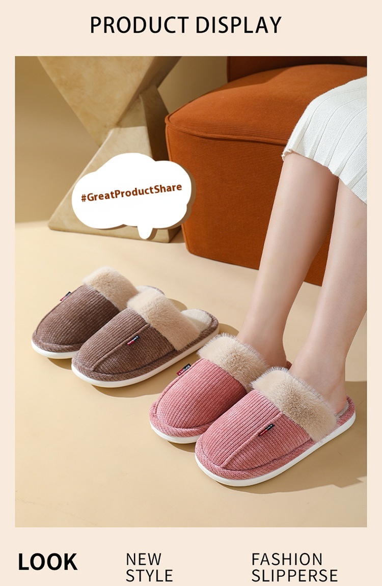 Fur Mouth Home Non-slip Thermal Cotton Slippers