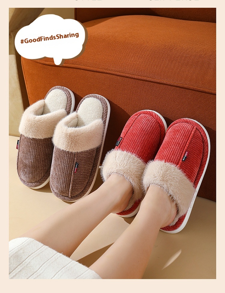 Fur Mouth Home Non-slip Thermal Cotton Slippers