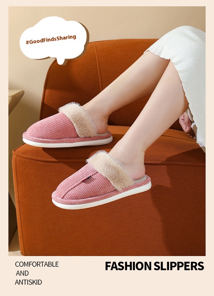 Fur Mouth Home Non-slip Thermal Cotton Slippers