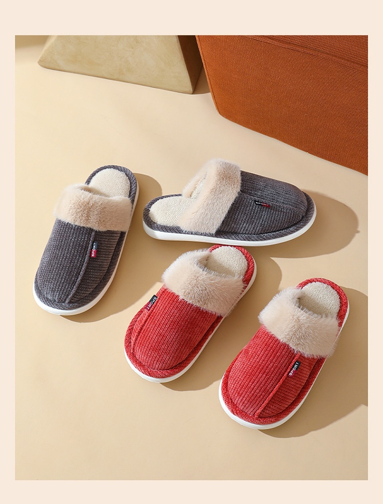 Fur Mouth Home Non-slip Thermal Cotton Slippers