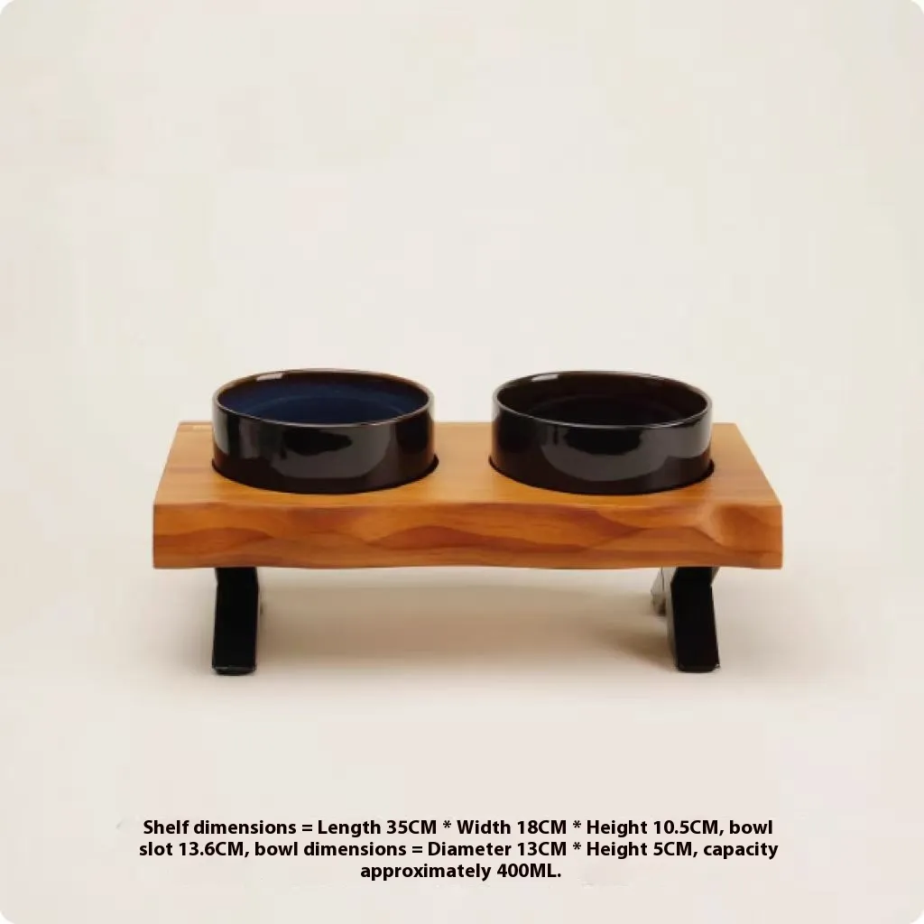 Anti-tumble Wooden Frame Ceramic Pet Bowl - Average Size