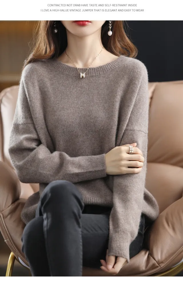Loose And Idle Underwear Crew Neck Simple Sweater Deep Middle Camel - Shop at LoveMi