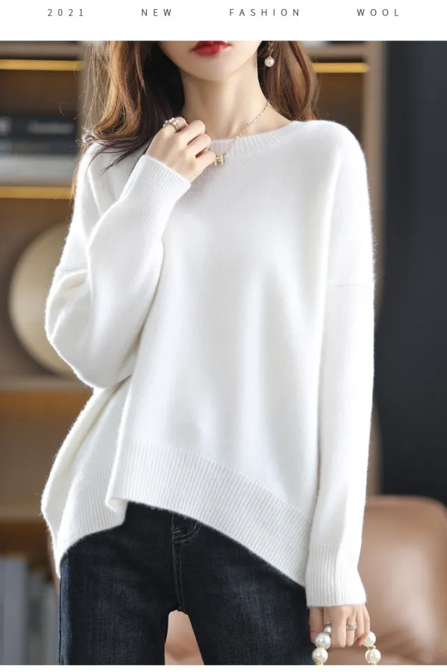 Loose And Idle Underwear Crew Neck Simple Sweater White - Shop at LoveMi