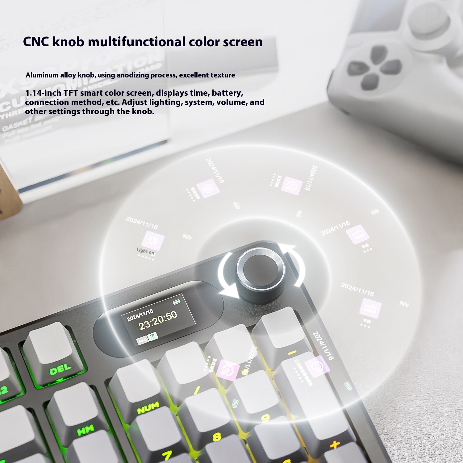 Three-mode RGB Wireless Bluetooth Side Engraving With Knob Game Mechanical Keyboard