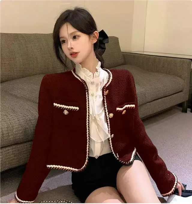 Vintage High end Style Celebrity Tweed Top Jacket Red - Shop at LoveMi