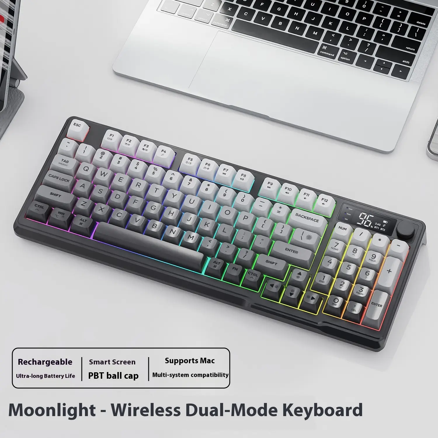 Wireless Bluetooth Dual-mode Keyboard Gradient Belt Display Computer Office