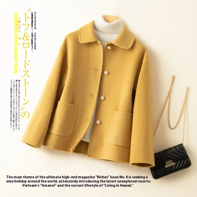 Double sided Cashmere Short Doll Collar Classic Style Woolen Coat Ginger Yellow - Shop at LoveMi