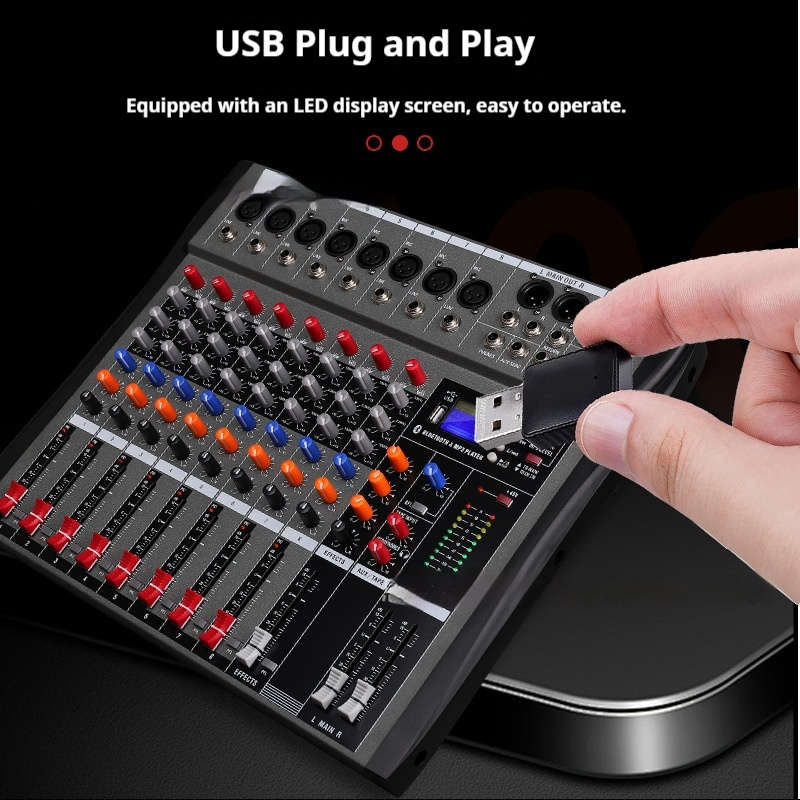 CT8 Professional 8-way Mixer USB With Bluetooth Monitor DJ Console Audio Mixer