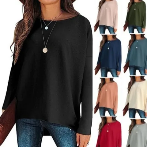 High and Low Batwing Sleeve Knitted Loose Pullover Waist