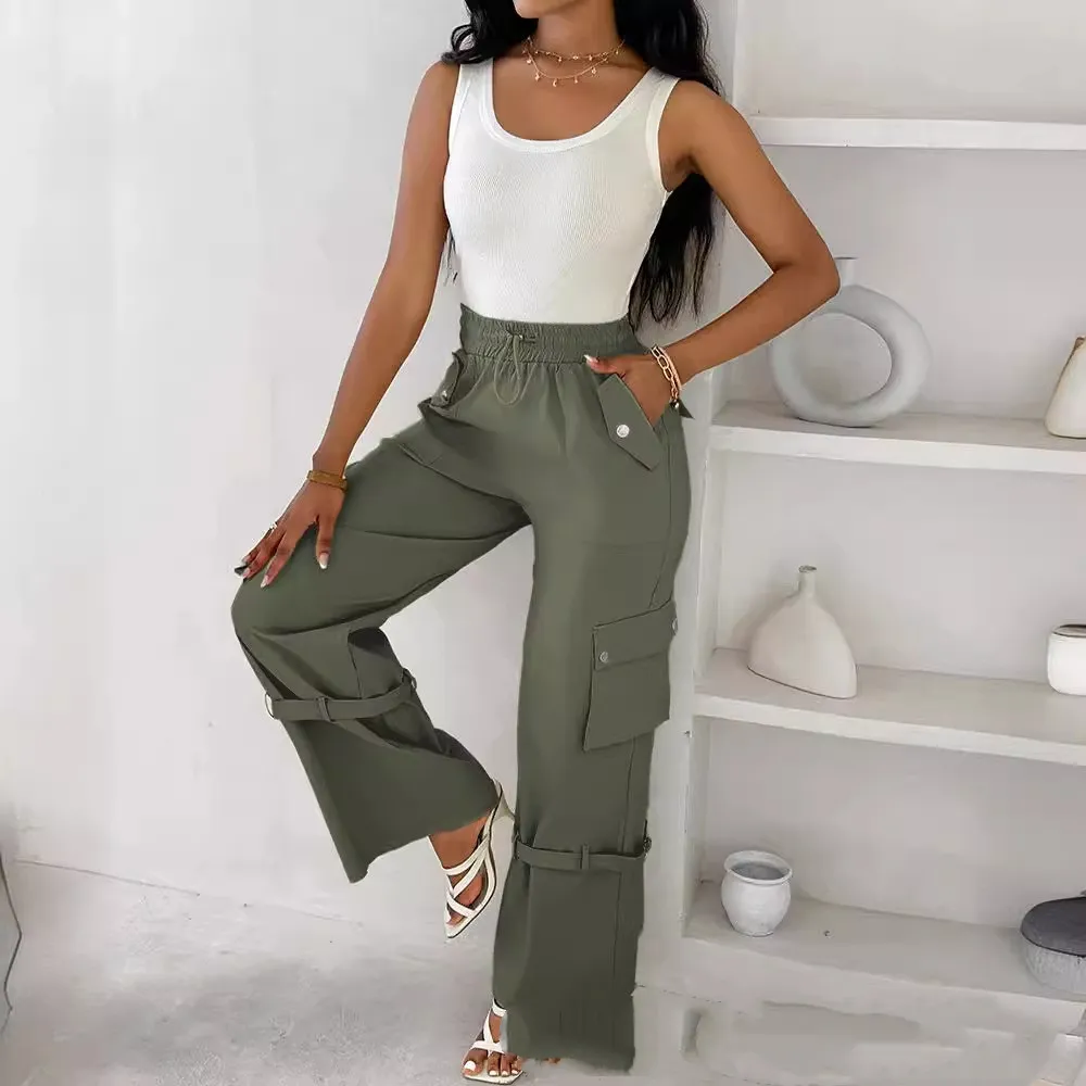 Multi-pocket Adjusting Belt Design Overalls - Army Green