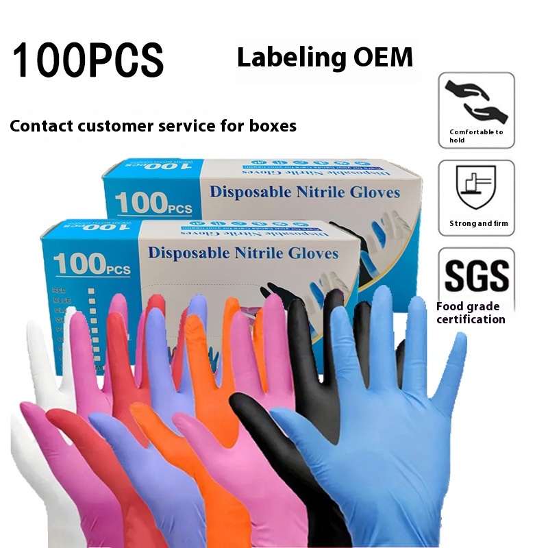 Gants jetables en nitrile sûrs pour les aliments, sans latex, sans talc, pack de 100