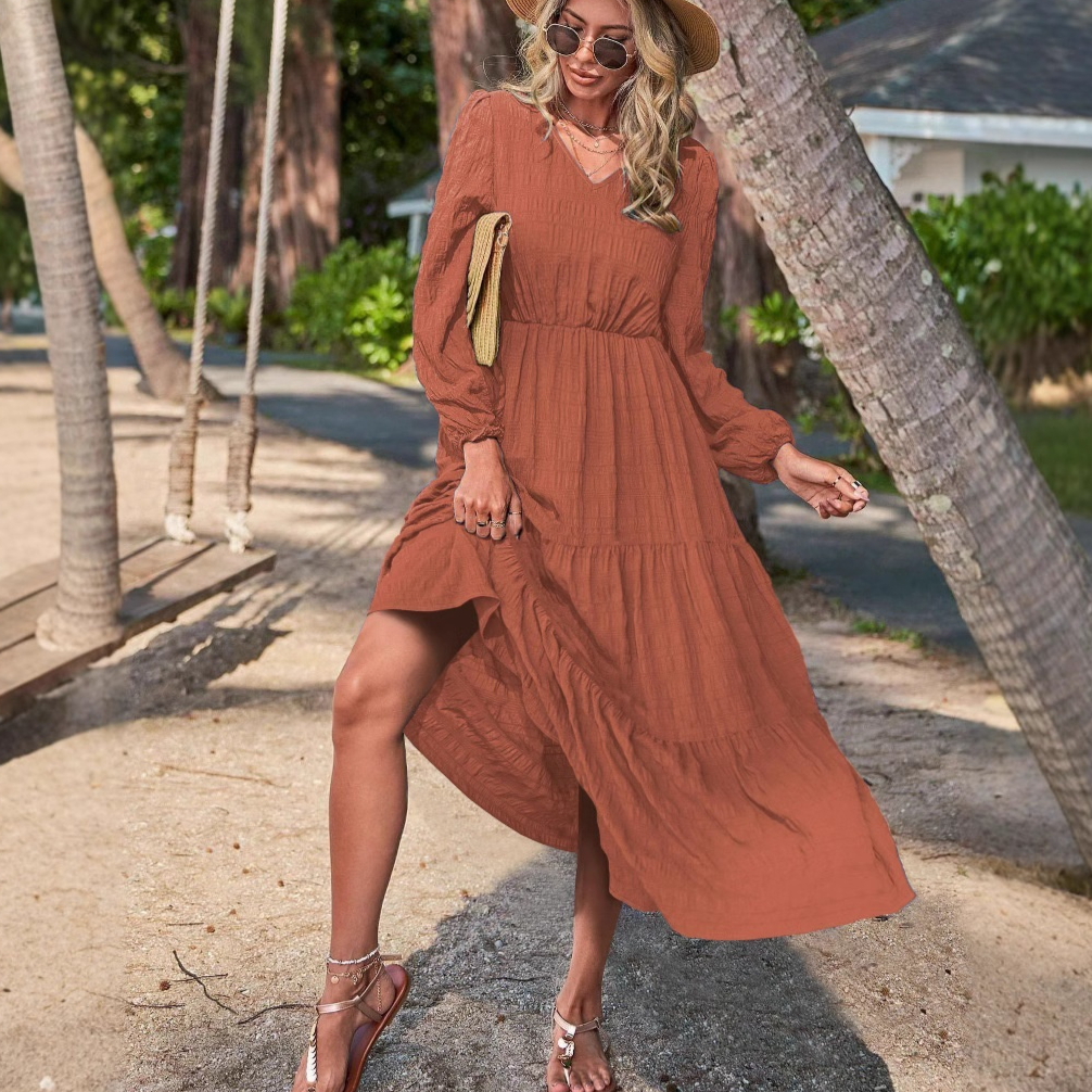 New Spring Style Lantern Sleeve Stitching Women's Clothing Dress
