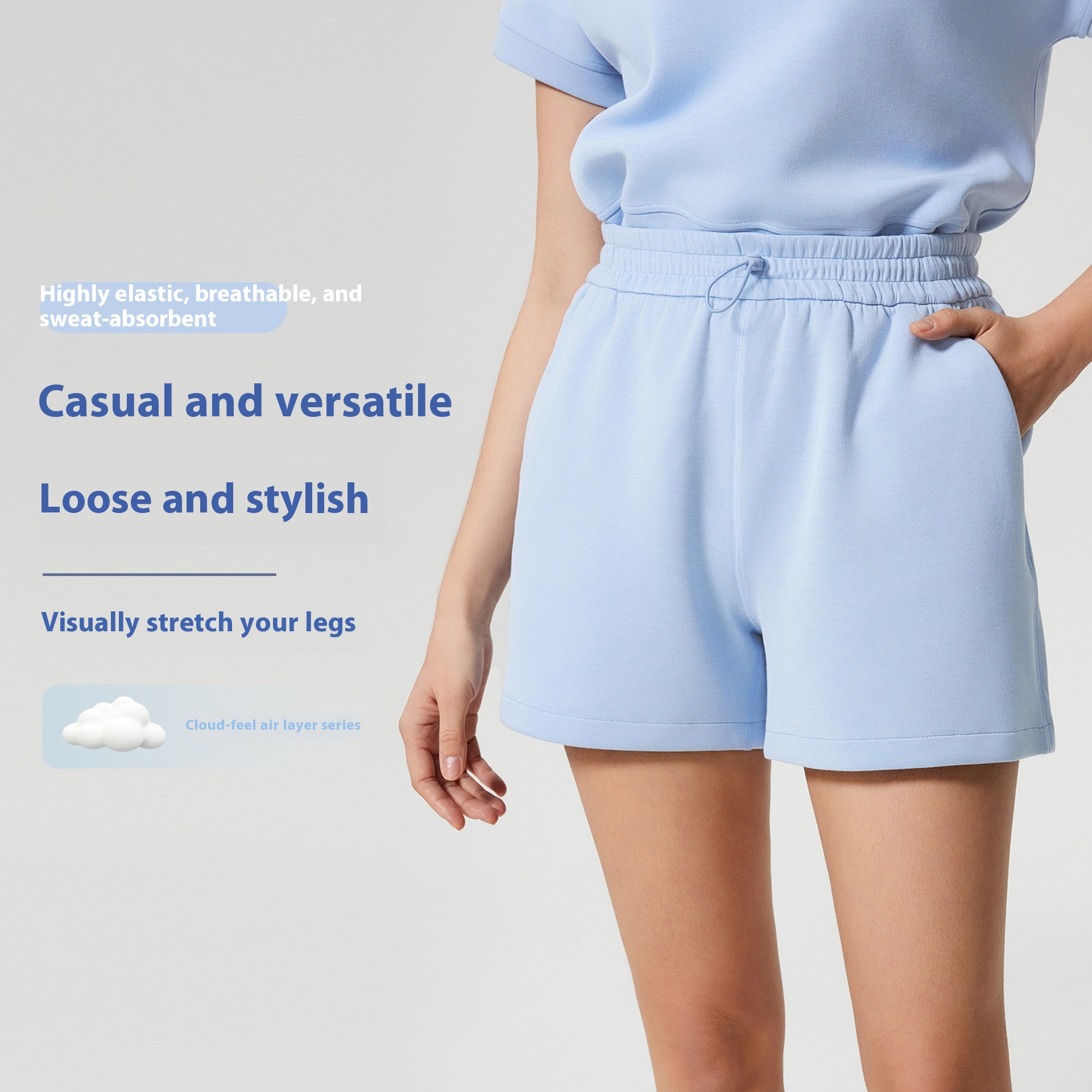 Drawstring High Waist Cloud Feeling Skin-friendly Running Wide Leg Casual Shorts